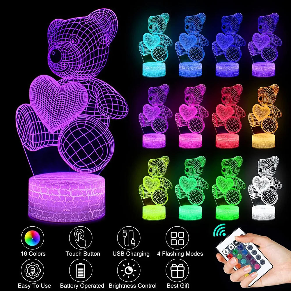 Lampada 3D USB LED Luci notturne Lampada con insegna al neon per la casa Camera da letto  Regali di San Valentino