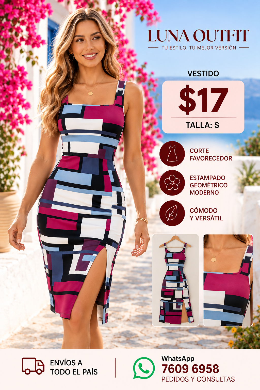 Vestido con estampado geométrico, talla S