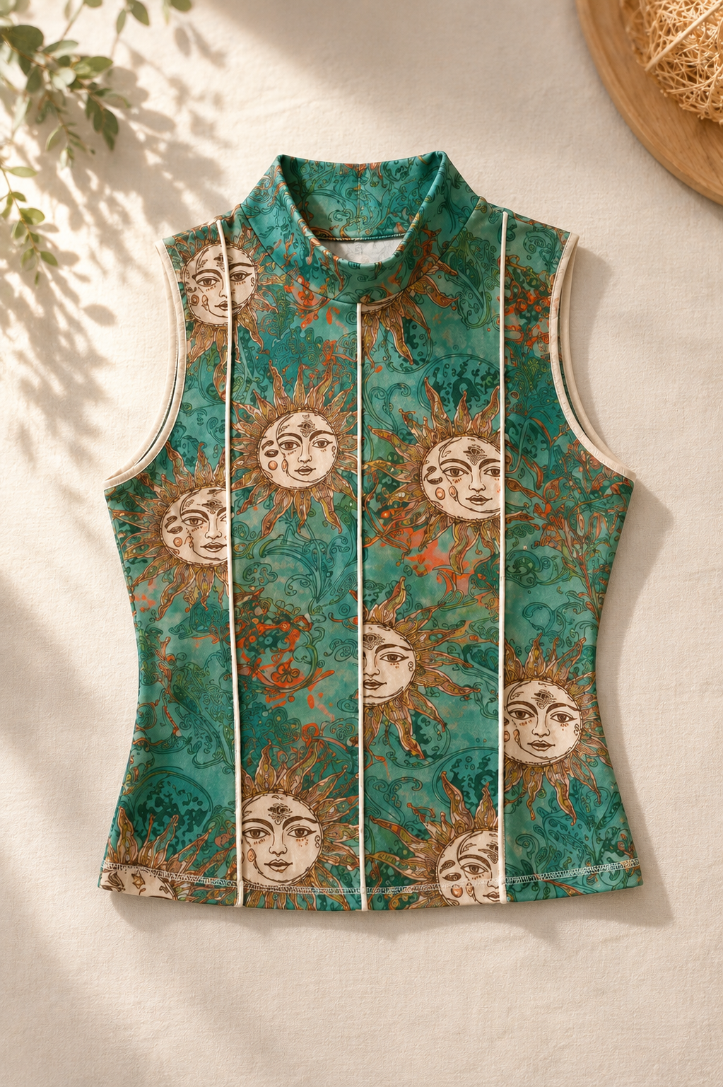 Top con estampado, cuello alto, talla S
