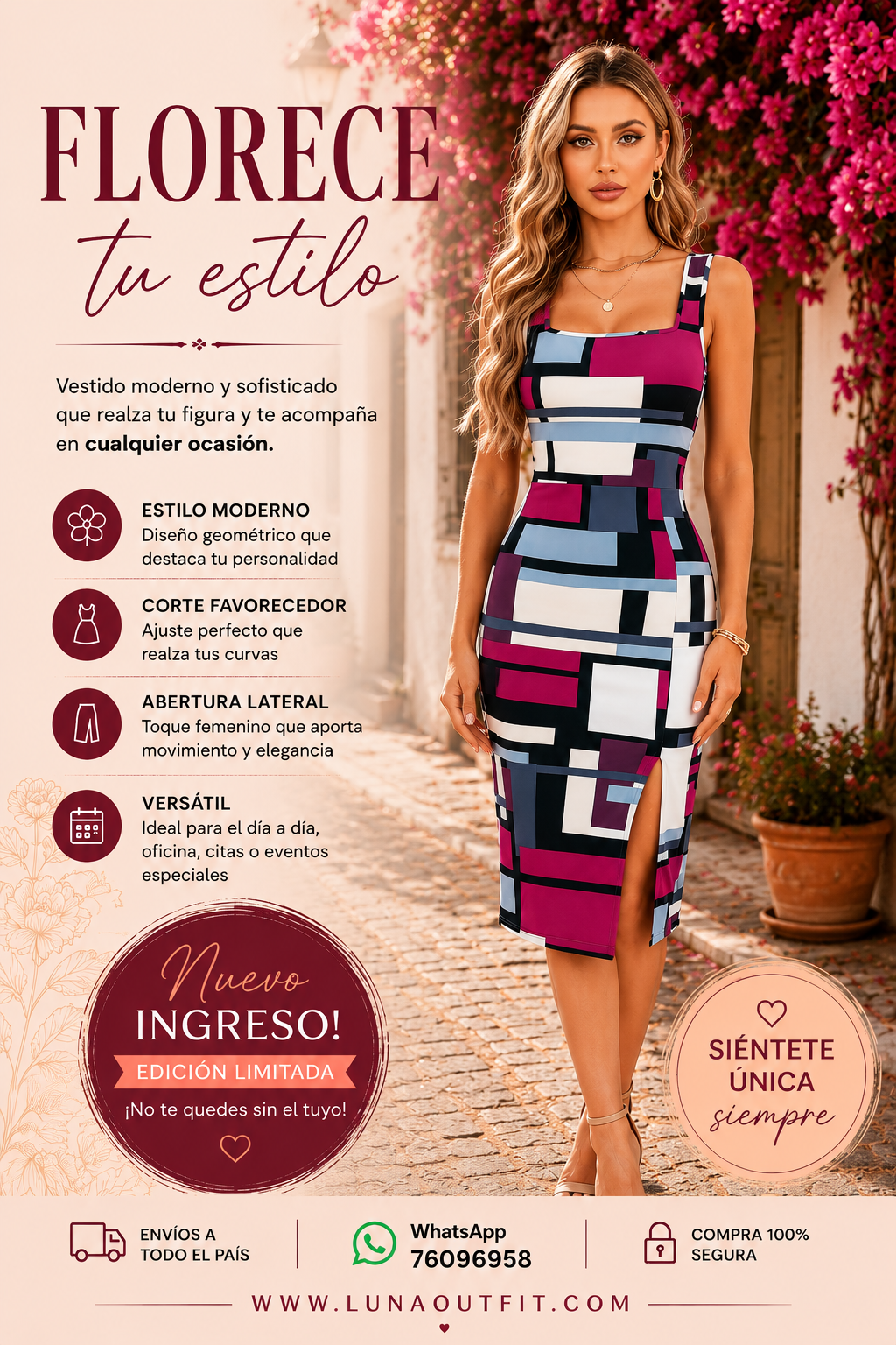 Vestido con estampado geométrico, talla S