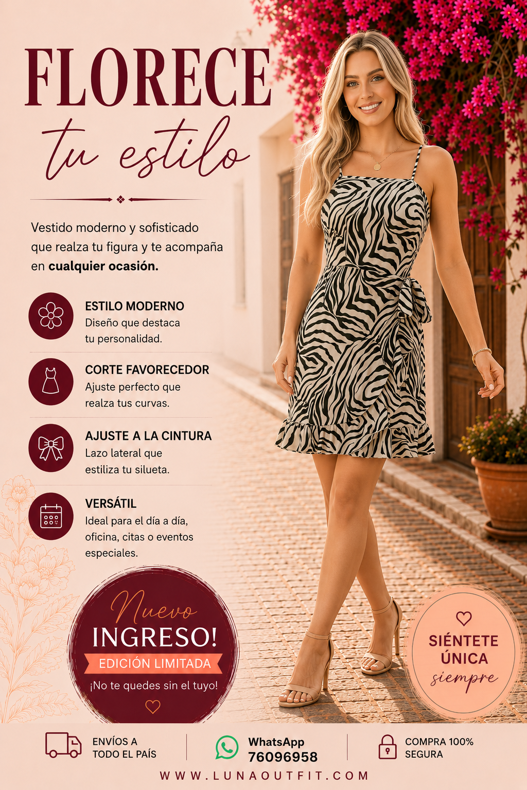 Vestido de tirantes de rayas de cebra. Talla M.