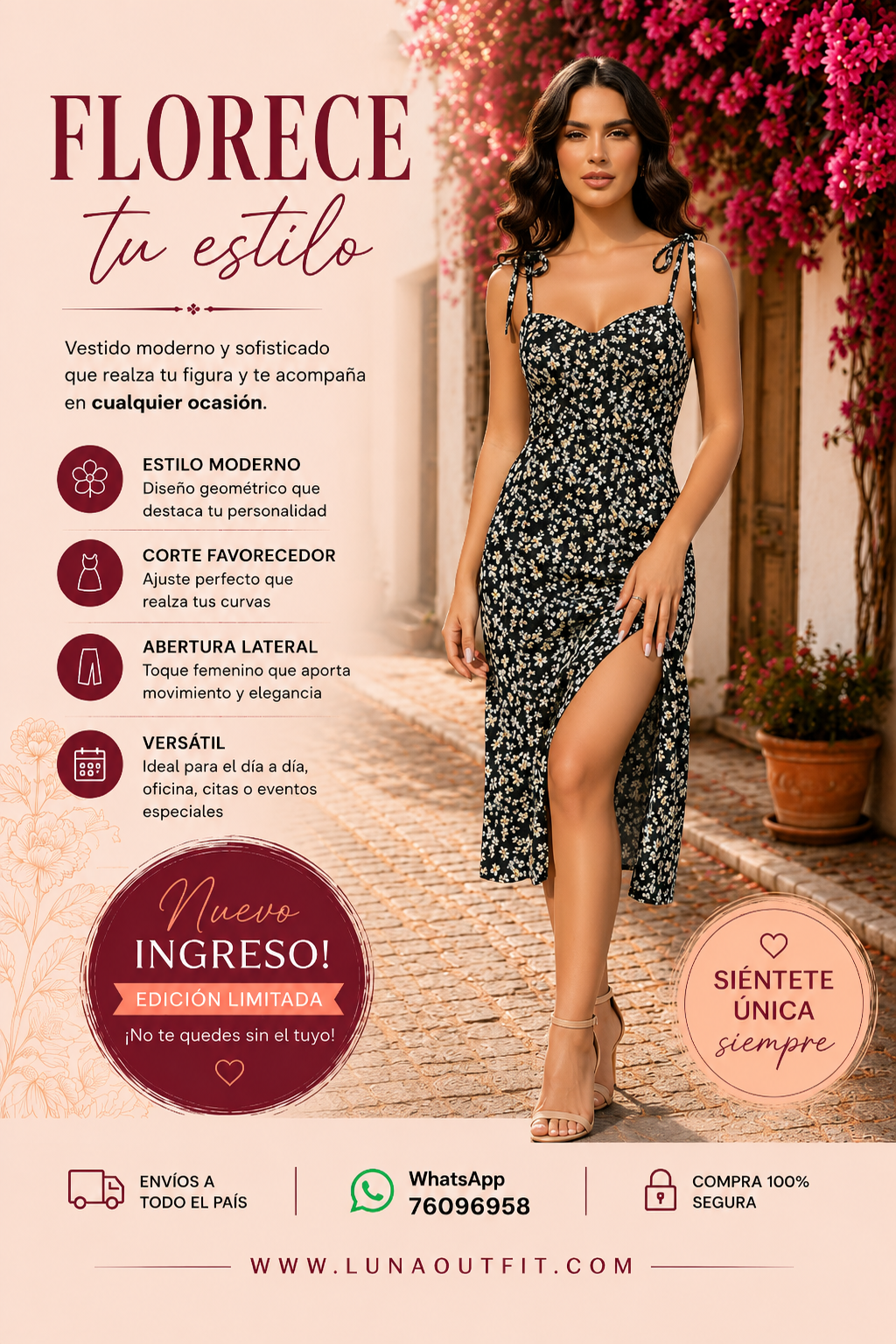 Vestido con estampado floral de margarita, talla M.