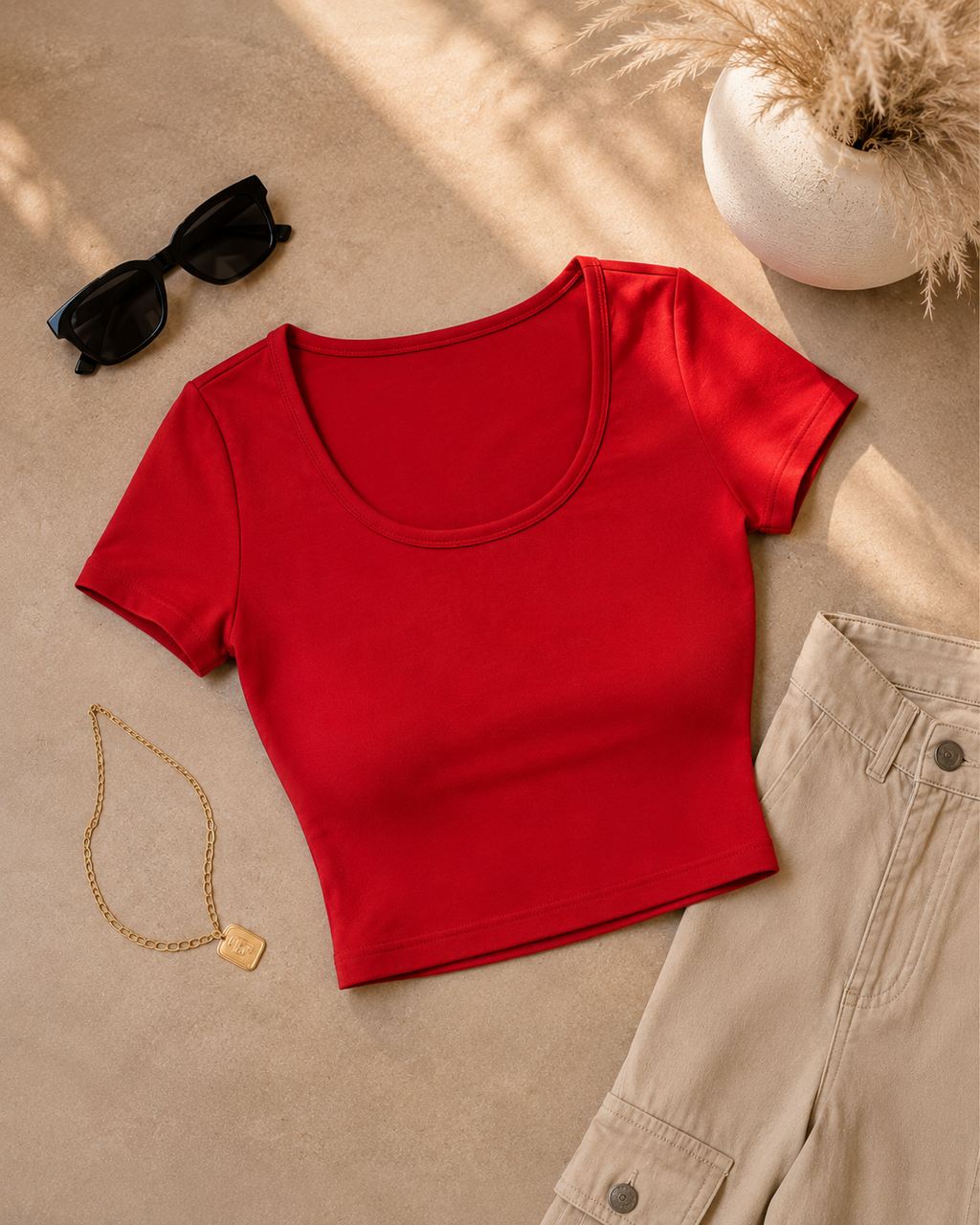 Camiseta roja cuello redondo, talla L