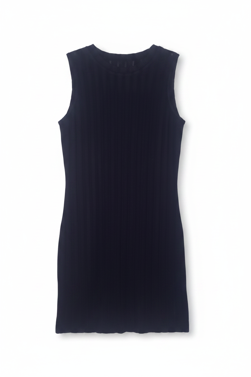 Vestido ajustado sin mangas, color negro, talla M.