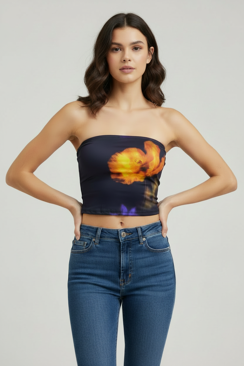Top de mujer con estampado floral, talla M.
