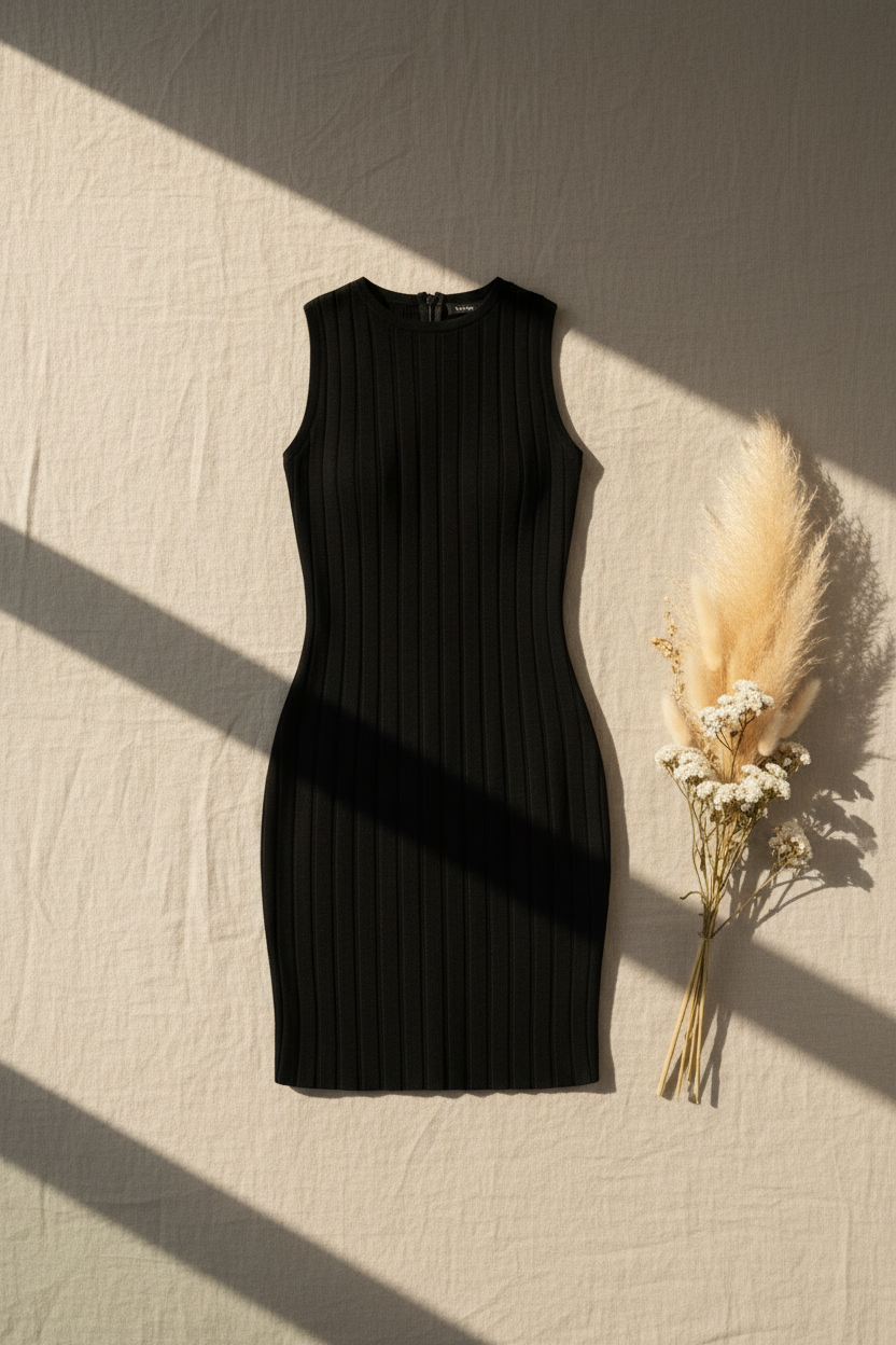 Vestido ajustado sin mangas, color negro, talla M.