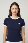 Camiseta casual de mujer con cuello redondo. Talla M.