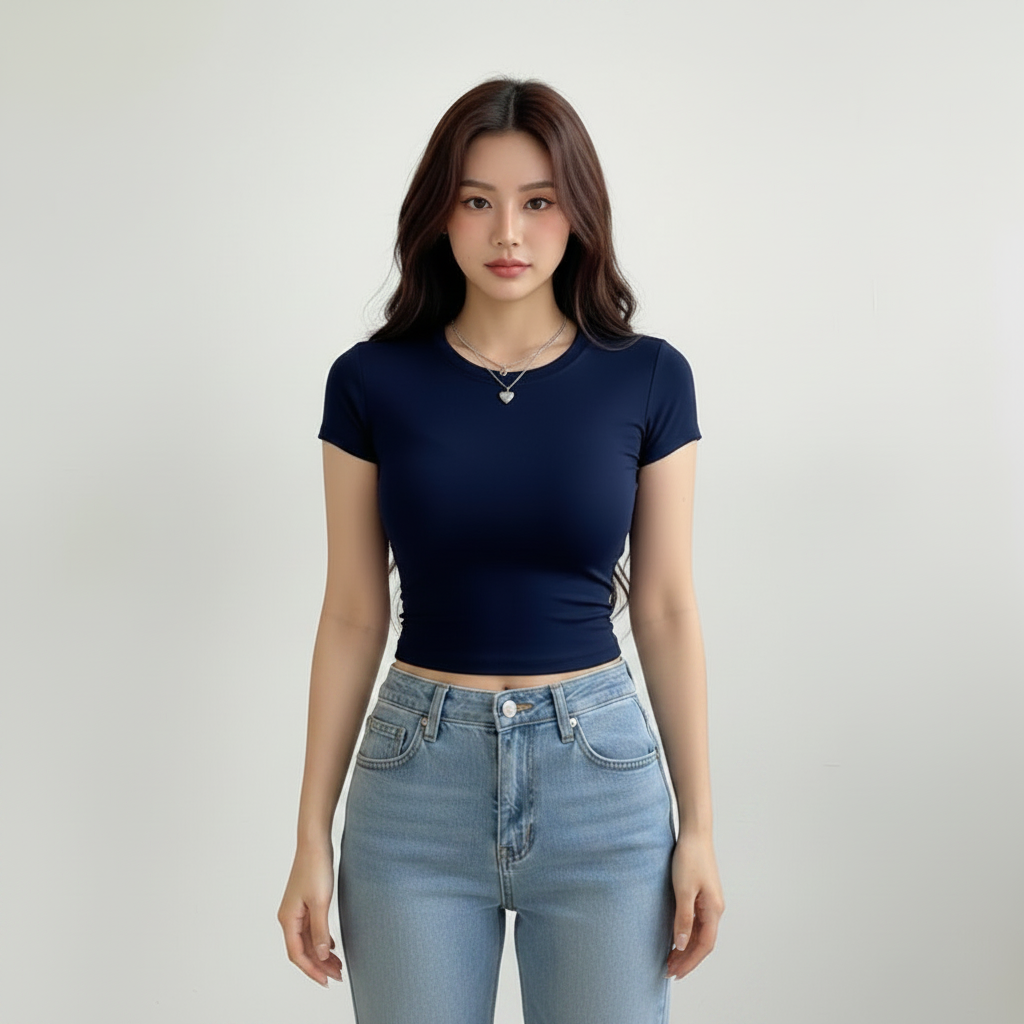 Camiseta casual para dama, cuello redondo, color azul, talla M