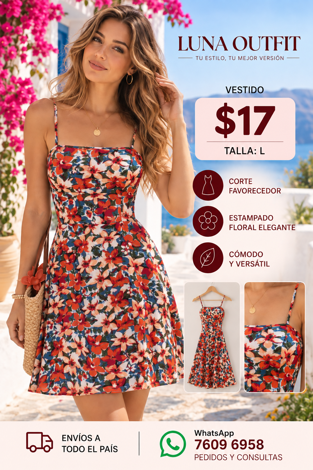 Vestido casual de tirante, talla L