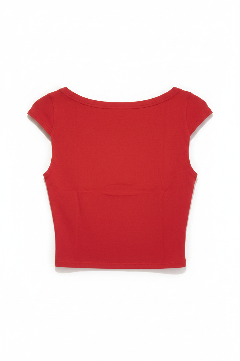 Camiseta ajustada manga corta con cuello en V. Talla L