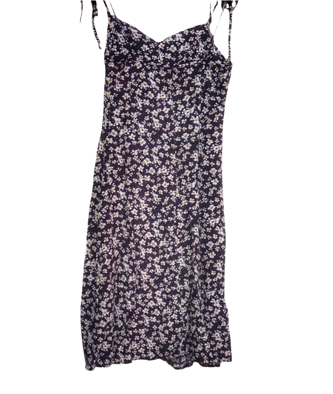 Vestido con estampado floral de margarita, talla M.