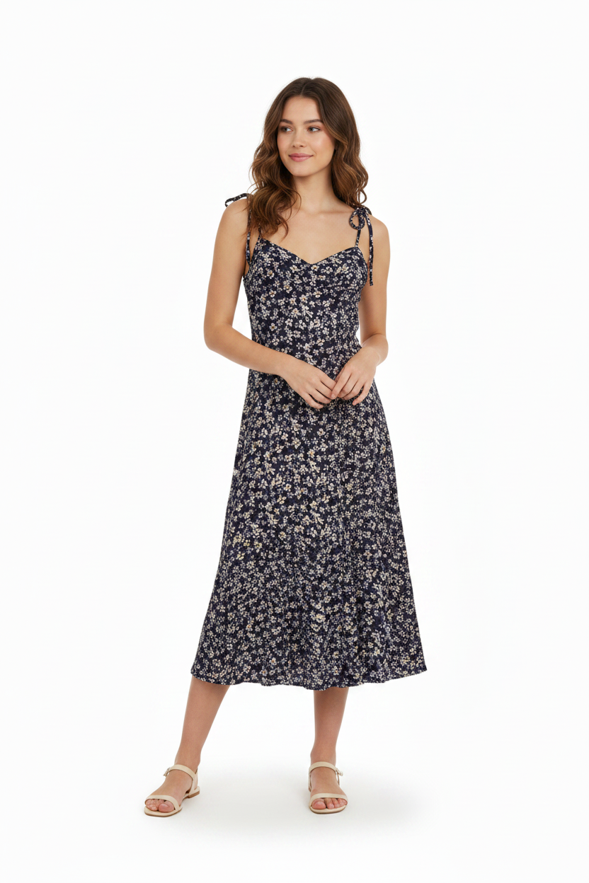 Vestido con estampado floral de margarita, talla M.
